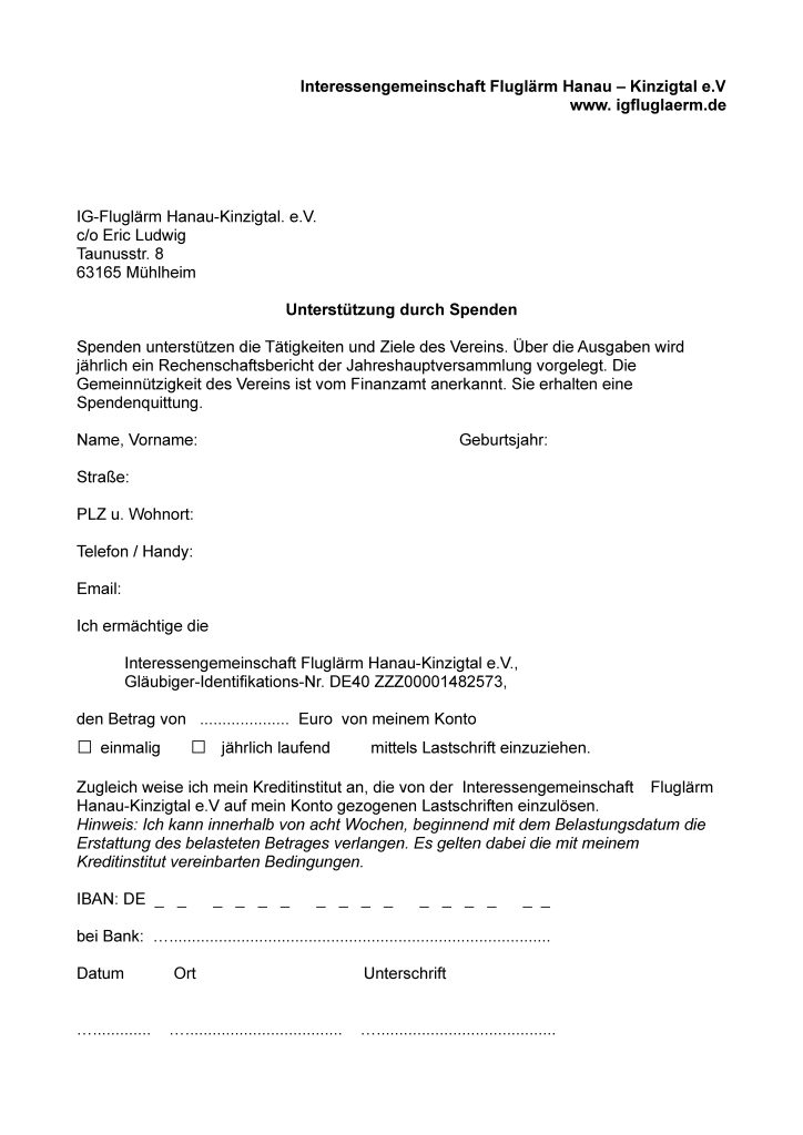 Spende IG Fluglärm HanauKinzigtal e.V.